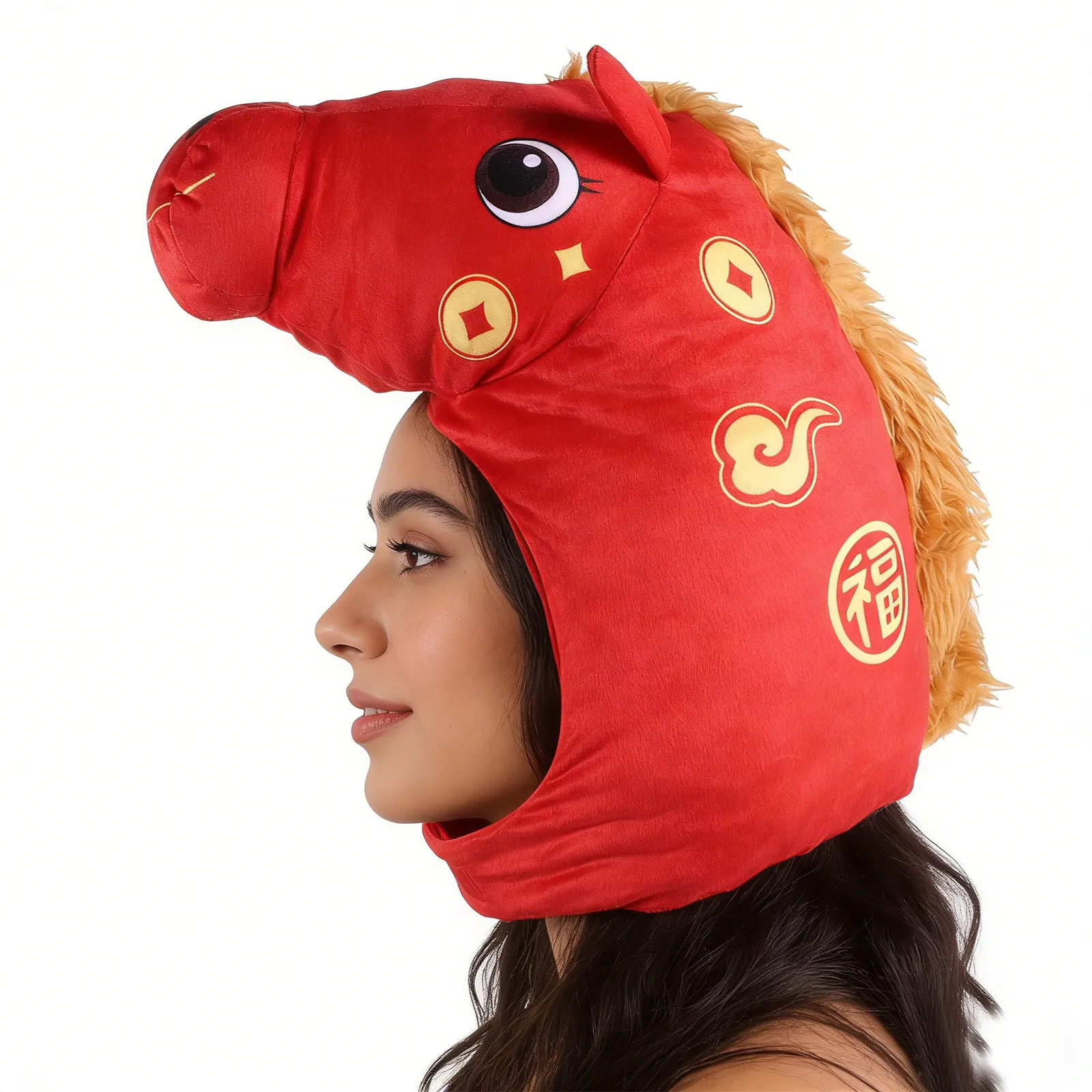 Red Zodiac Horse Hat 2026 Year of The Horse Costume Headgear for Lunar New Year Party Spring Carnival Photo Booth