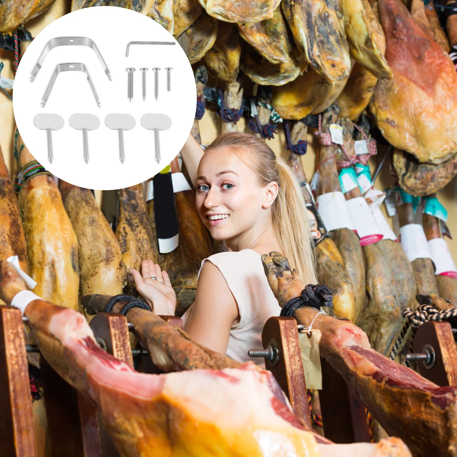 

Creative Ham Fixing Holder 1Set Stainless Steel Exquisite Craftsmanship Decorative Support Stand Easy Install Clean Rustproof