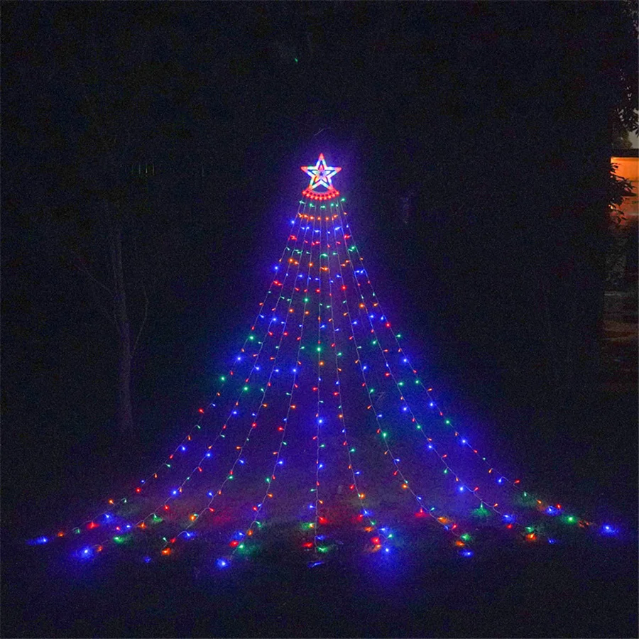 Outdoor 8 Modes 350LED Christmas Garland Fairy Lights Waterproof Stars Waterfall String Lights for Party Wedding Courtyard Decor