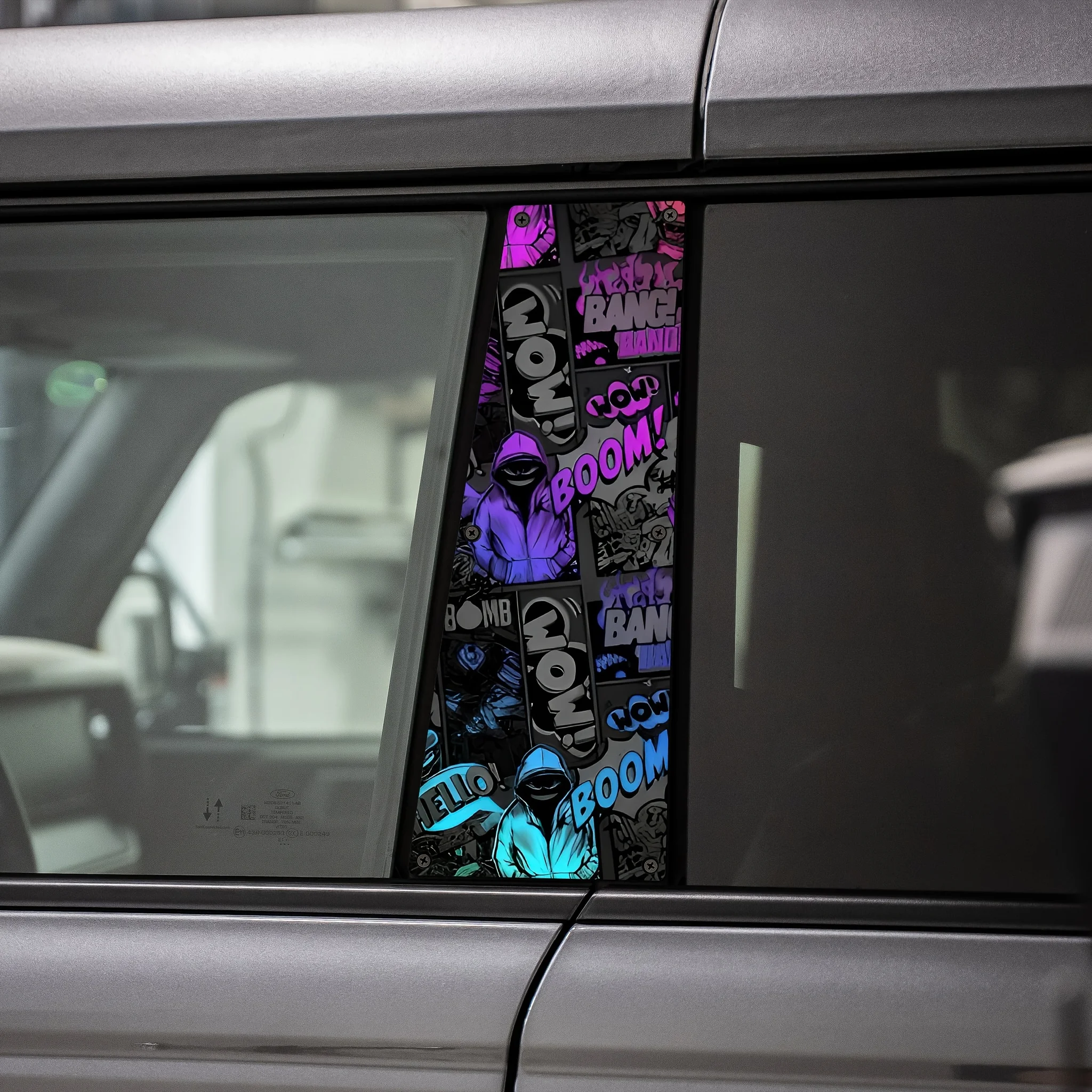 2-Pack Comic Graffiti Door B-pillar Decal, Self-Adhesive Waterproof Vinyl, B-pillar Protective Sticker, Glossy Surface, Easy