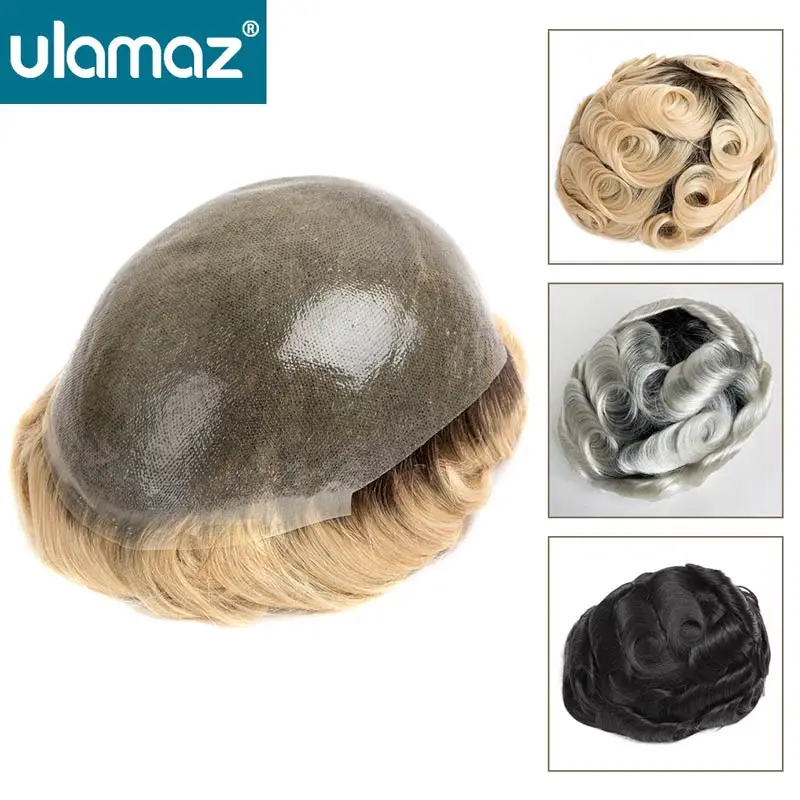 ผิวบางชายผมเทียม 0.08 มม.PU Knotted Toupee ผมมนุษย์วิกผมผู้ชาย Ombre & 1B สีผมธรรมชาติระบบวิกผมสําหรับชาย