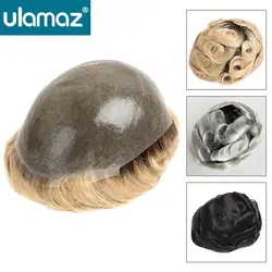 Knotted Skin Human Hair Prosthesis For Men Full Poly PU Toupee Ombre Platinum Male Hair Prosthesis Natural Hair System For Men