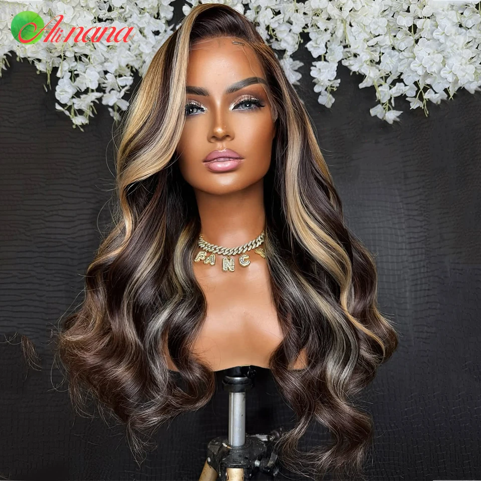 

Highlight Brown Blonde Colored 13x4 13x6 Lace Frontal Wig Body Wave Pre-Plucked Remy 5x7 Lace Closure Human Hair Wig For Women