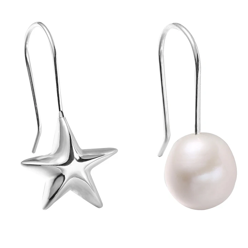 Foxanry Asymmetry Pearl Star Drop Earrings For Women Girls Korean Trendy Creative Sweet Elegant Wedding Party Bride Jewelry Gift