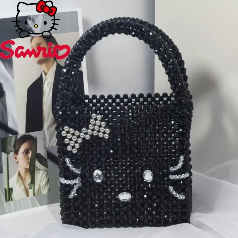   Tas Tangan Wanita Hello Kitty Baru dengan Hiasan Manik-manik, Tas Mini Wanita Tenun Tangan, Tren Mode, Tas Wanita untuk Pesta, Tas Wanita Berkepribadian