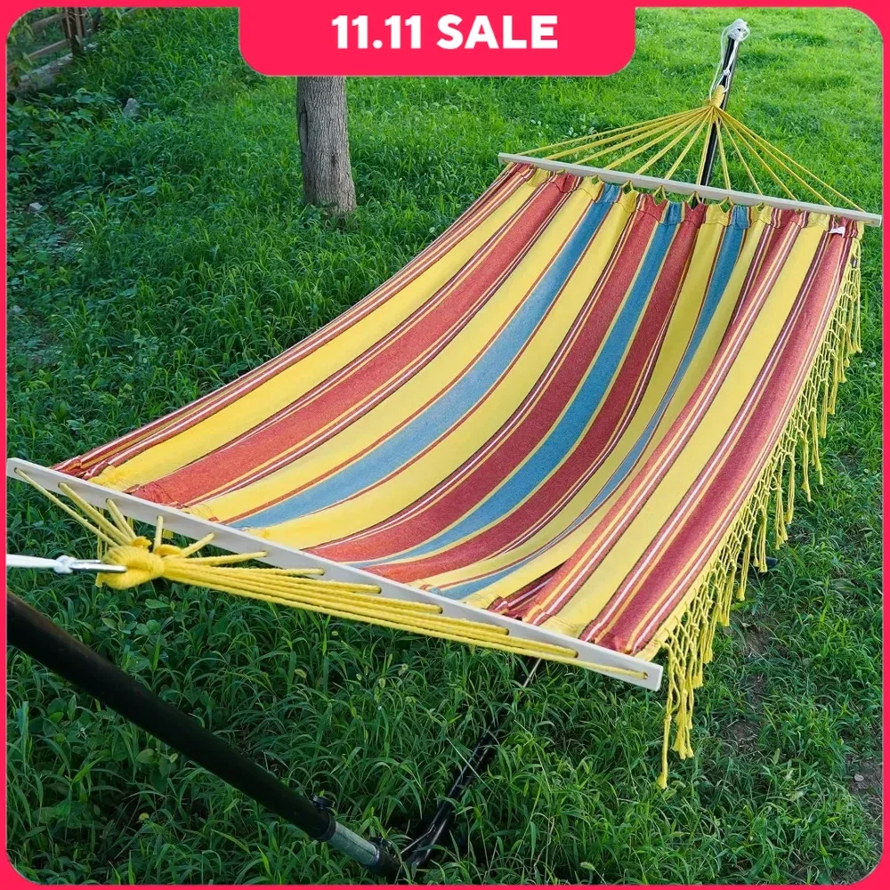 

Double Persons Hammock Boho Style - Natural Cotton Handmade Hammock with Tree Straps, Brazilian Hammocks Bed