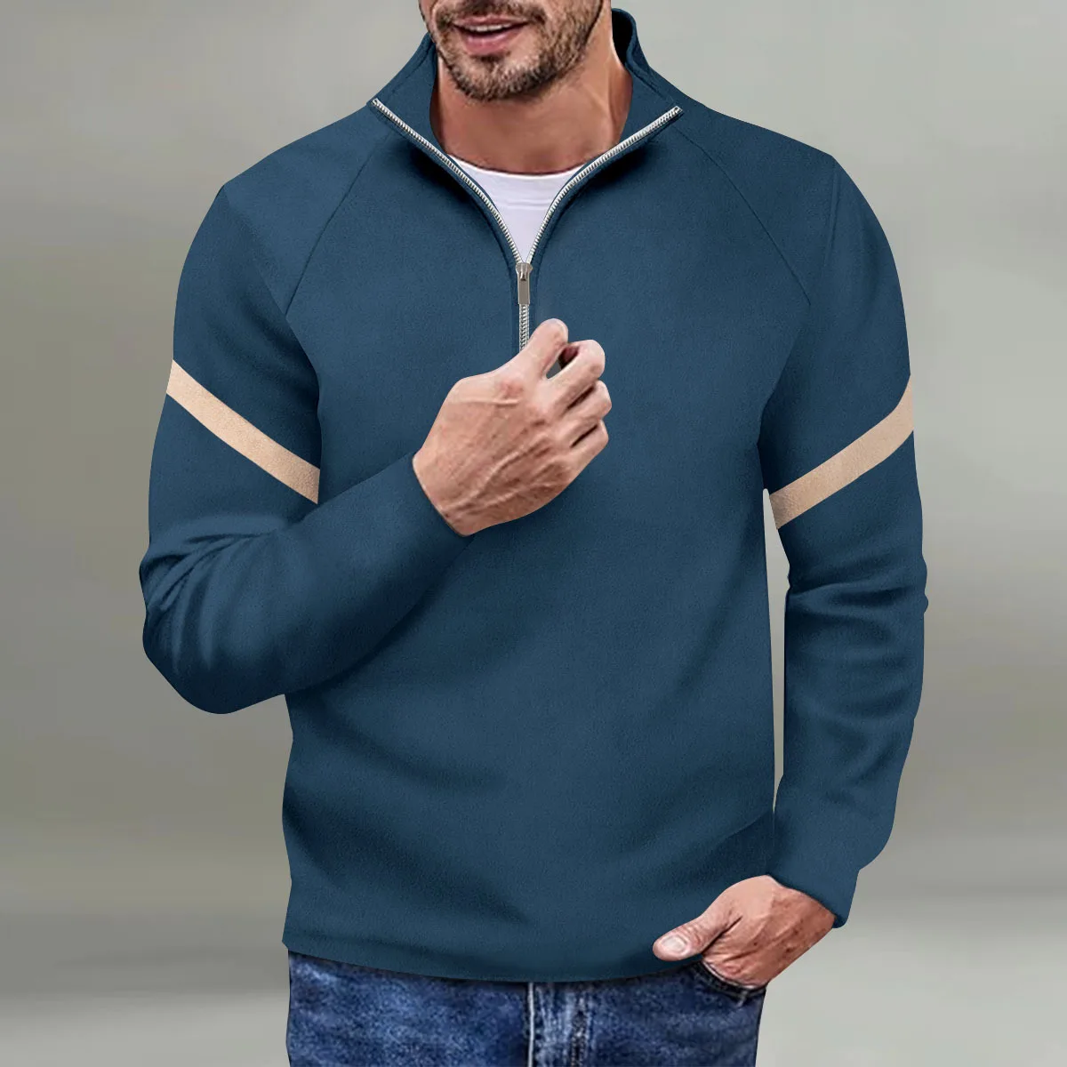 2024 Spring and Autumn Light Dress casual men slim spliced long sleeve jacket men's fashion urban sports zipper top