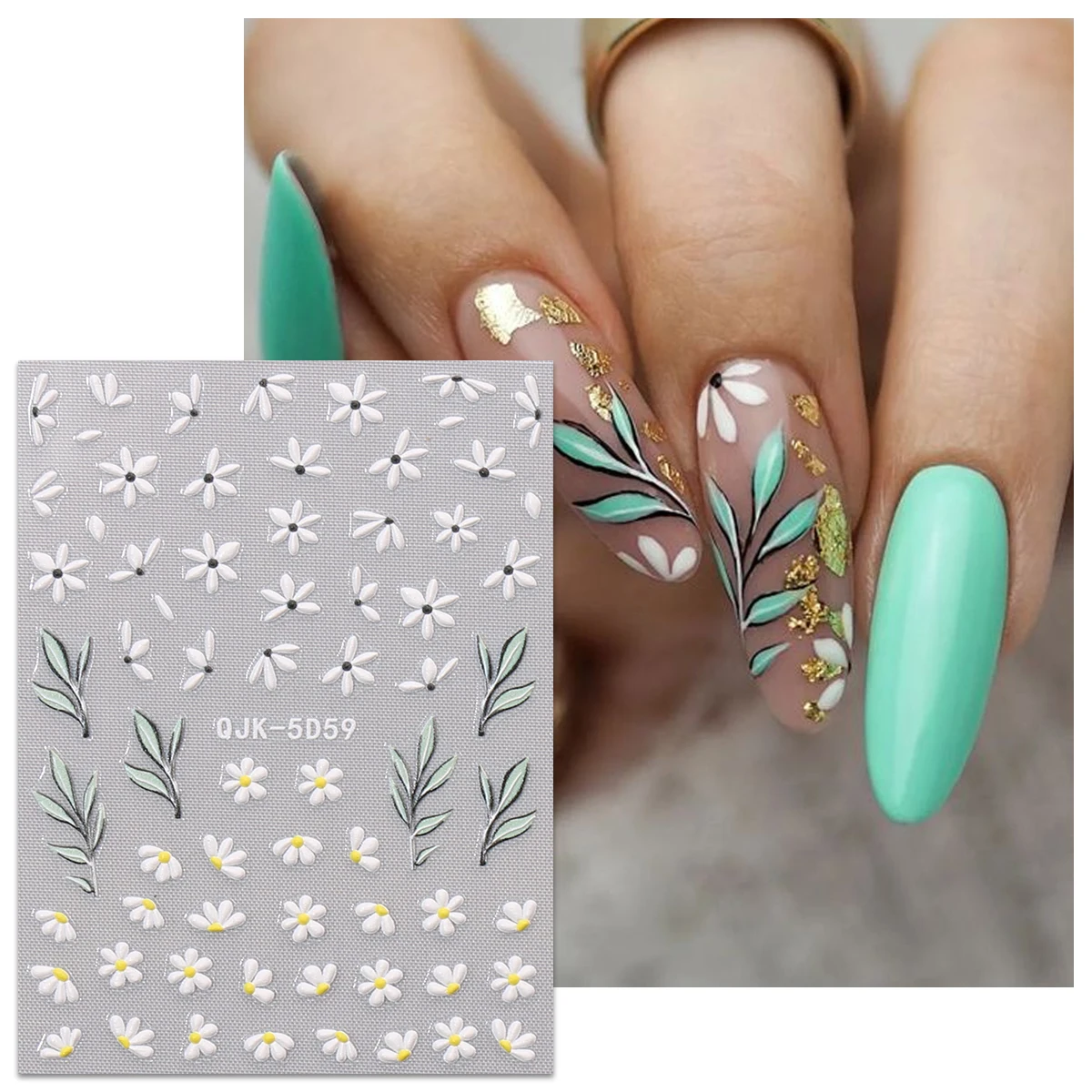3pcs spring and summer flowers and plants delicate embossed nail art stickers, easy to apply for nail decoration, DIY, gifts, pa