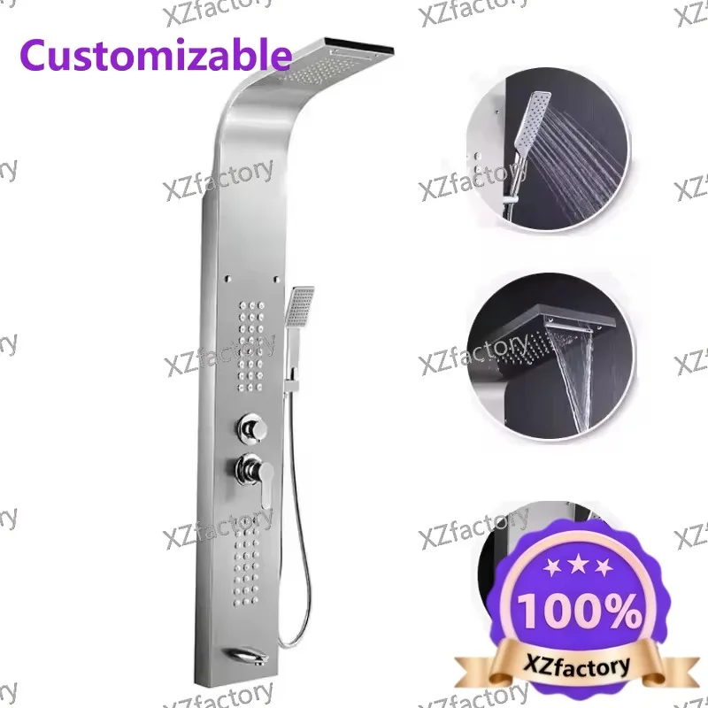 Factory Direct 2026 Top RatedModern Black Gold Brushed Nickel Shower System Wall Mounted Multi Function 5 Spray Mode Ceramic Val