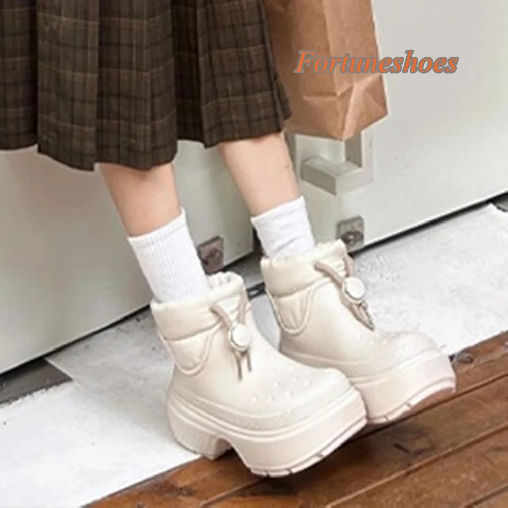 

Elastic Band Round Toe Women Boots Mid Calf Chunky High Heel Patchwork Pumps 2025 New Arrivals Casual Fashion Winter Snow Boots