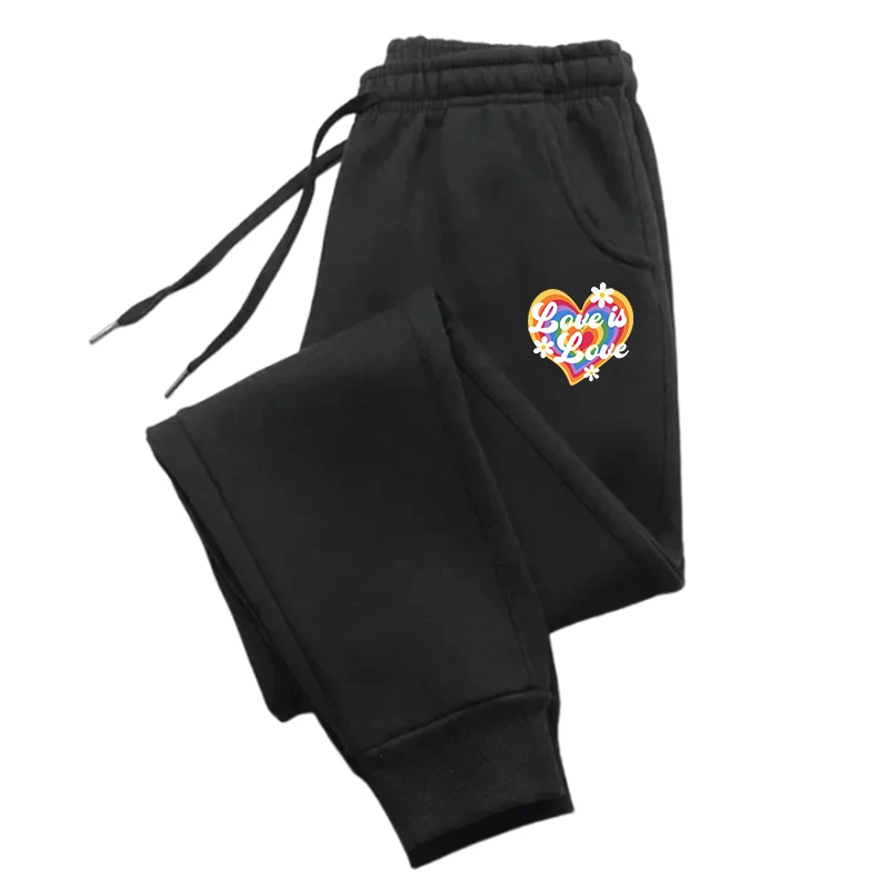 

Colorful Love Patterns Pants Woman Warm Pocket Trousers Street Soft Trousers Casual Autumn Pants Woman