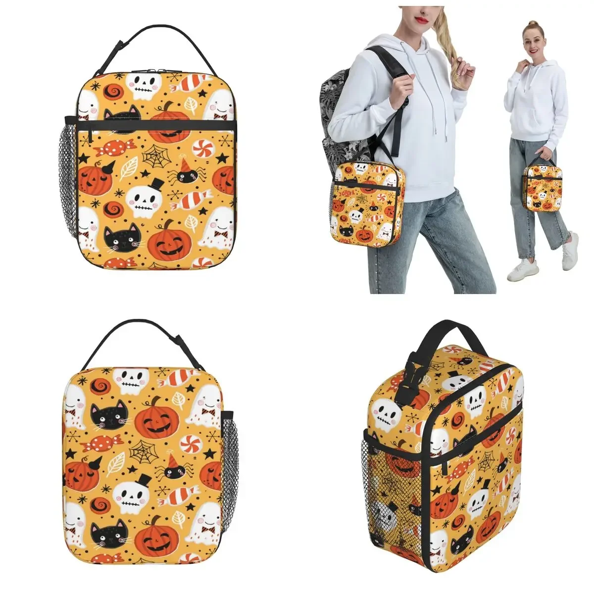 Halloween Insulated Lunch Bag Cooler Bag Meal Container Pumpkin Party High Capacity Lunch Box Tote for Men Women Work Travel