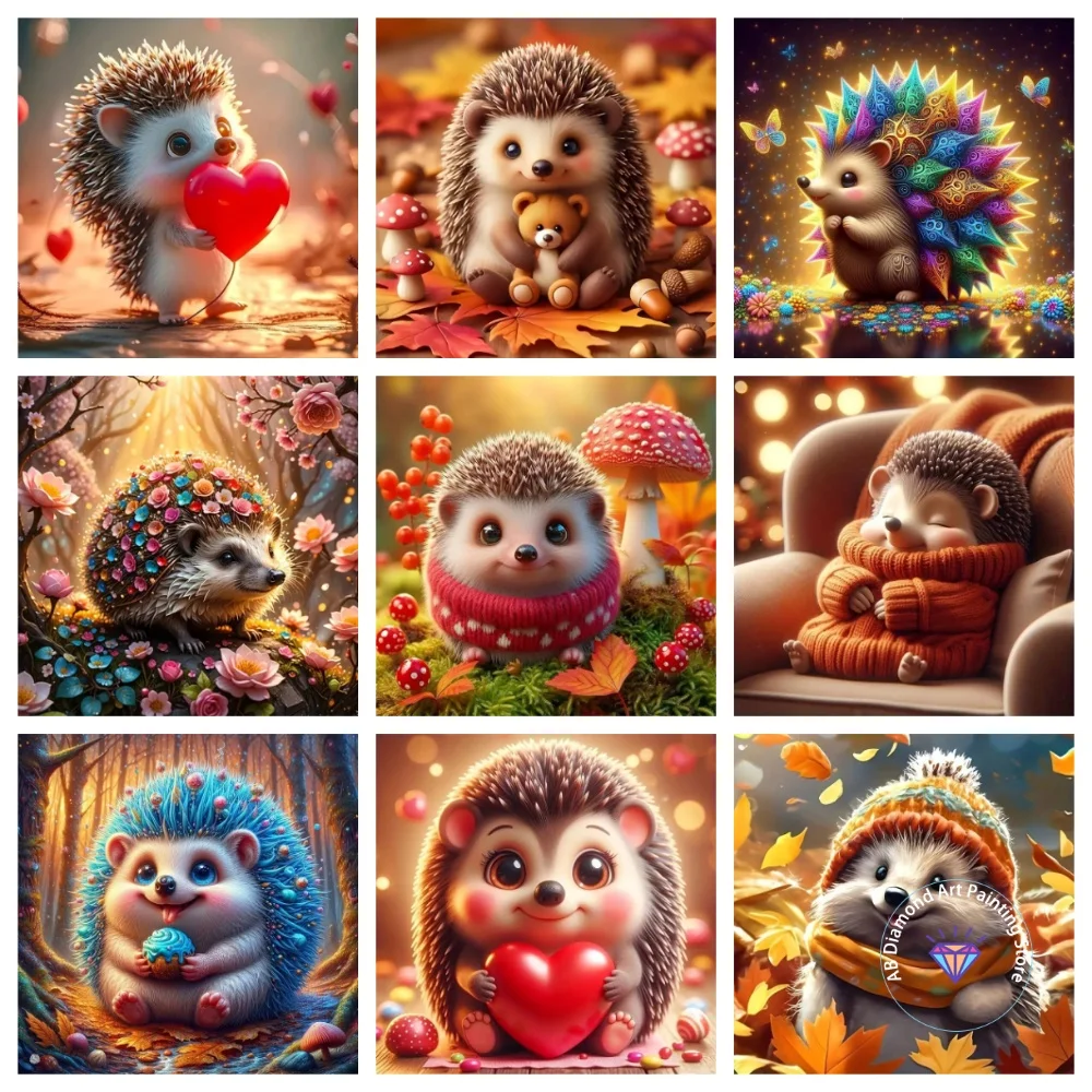 

Hedgehog Autumn Cartoon Animal AB Diamond Painting Kit Square Round Diamond 5D DIY Mosaic Handmade Art Exquisite Gift Home Decor