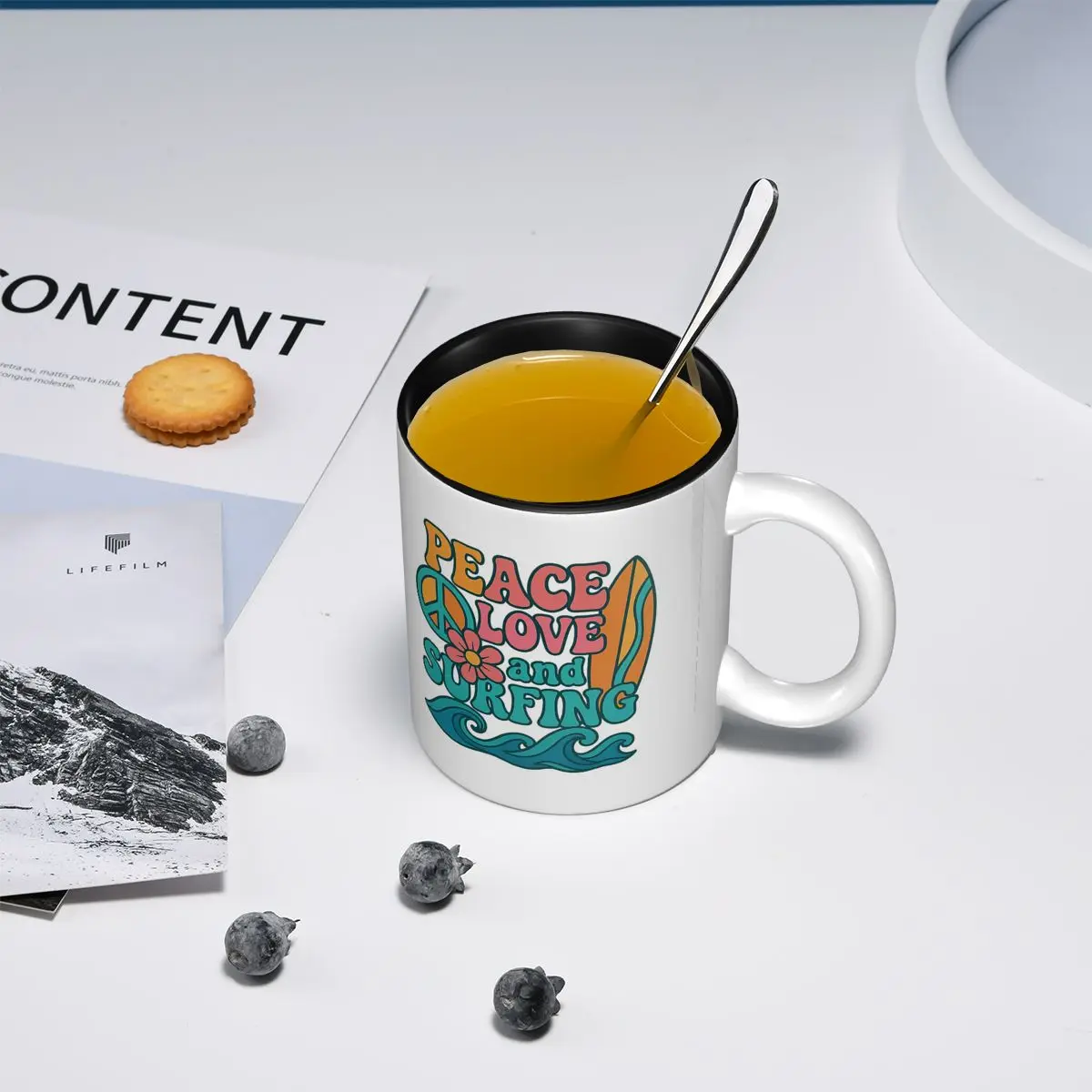 Peace, Love And Surfing - Colourful Retro Mug Funny Ceramic Coffee Cups Tea Mugs Milk Cup Drinkware Gift for Friends