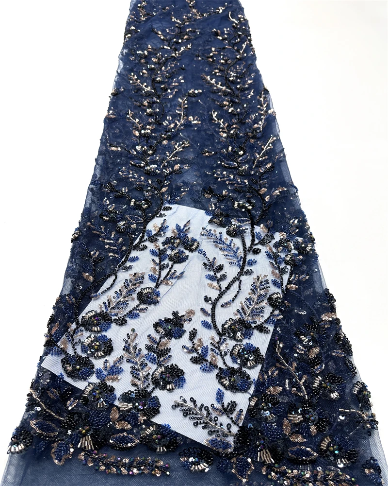 Luxe handkralen kant stof bruids stof hoogwaardige bruiloft stoffen Franse Nigeriaanse pailletten kralen geborduurd op tule