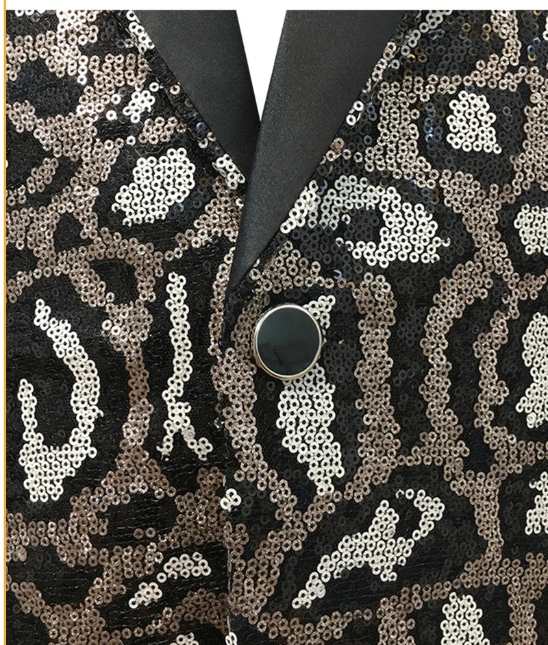 Sexy Leopard Sequins Suit Jackets Men 2023 Brand Peak Collar One Button Suit Blazers Mens Stage Prom Wedding Party Costume Homme