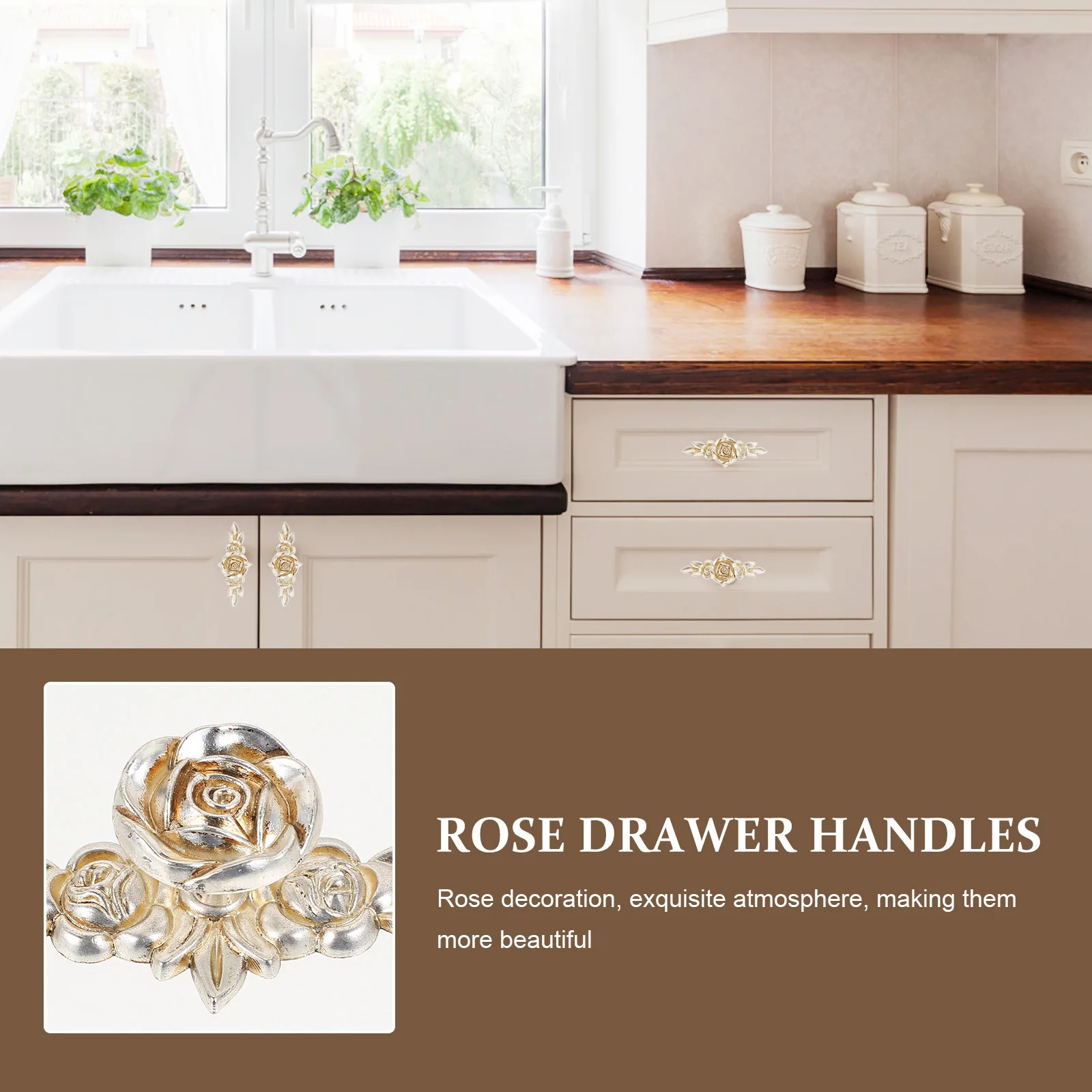

2Pcs Rose Zinc Alloy Drawer Knobs Retro Carved Solid Cabinet Handles Cupboard Furniture Door Pulls Decorative Hardware