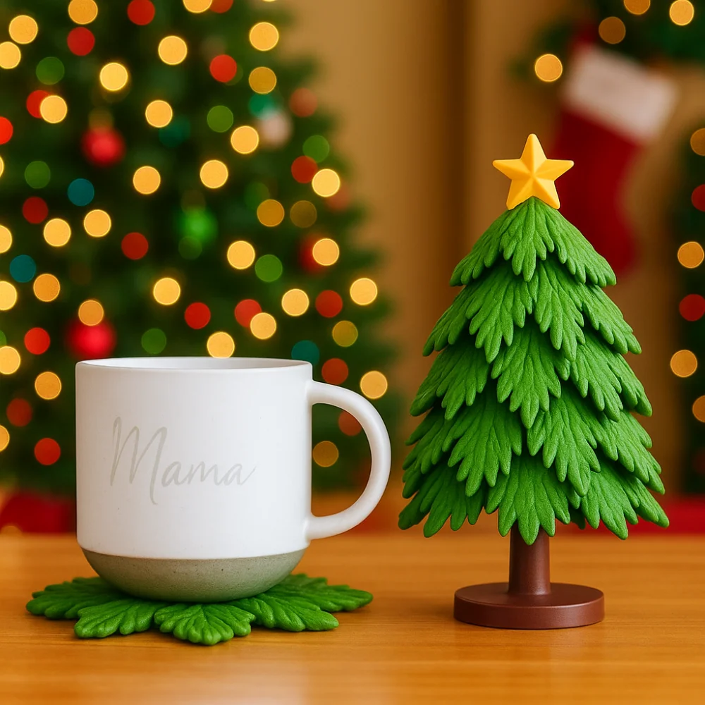

Tree-shaped Christmas Tree Coaster Foldable Press Christmas Tree Quirky Toys Heat Resistant Ornament Leaf Base Cup Mat