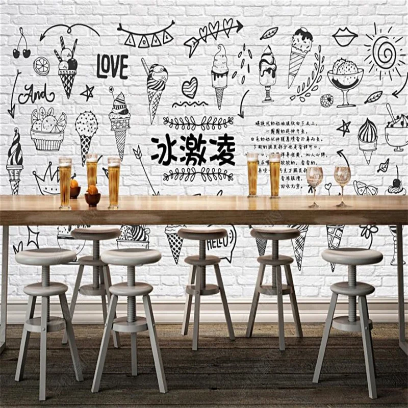 Hand-painted Ice Cream Custom Mural Dessert Photo Wallpaper Coffee Shop Industrial Decor Wallpaper 3D Wall Paper