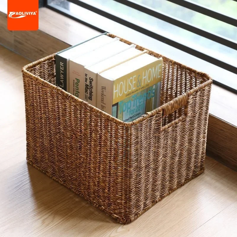 

Aoliviya Drawer Type Grid Cabinet Storage Basket Household Books and Newspapers Toy Storage Box Snack Imitation Rattan Wo