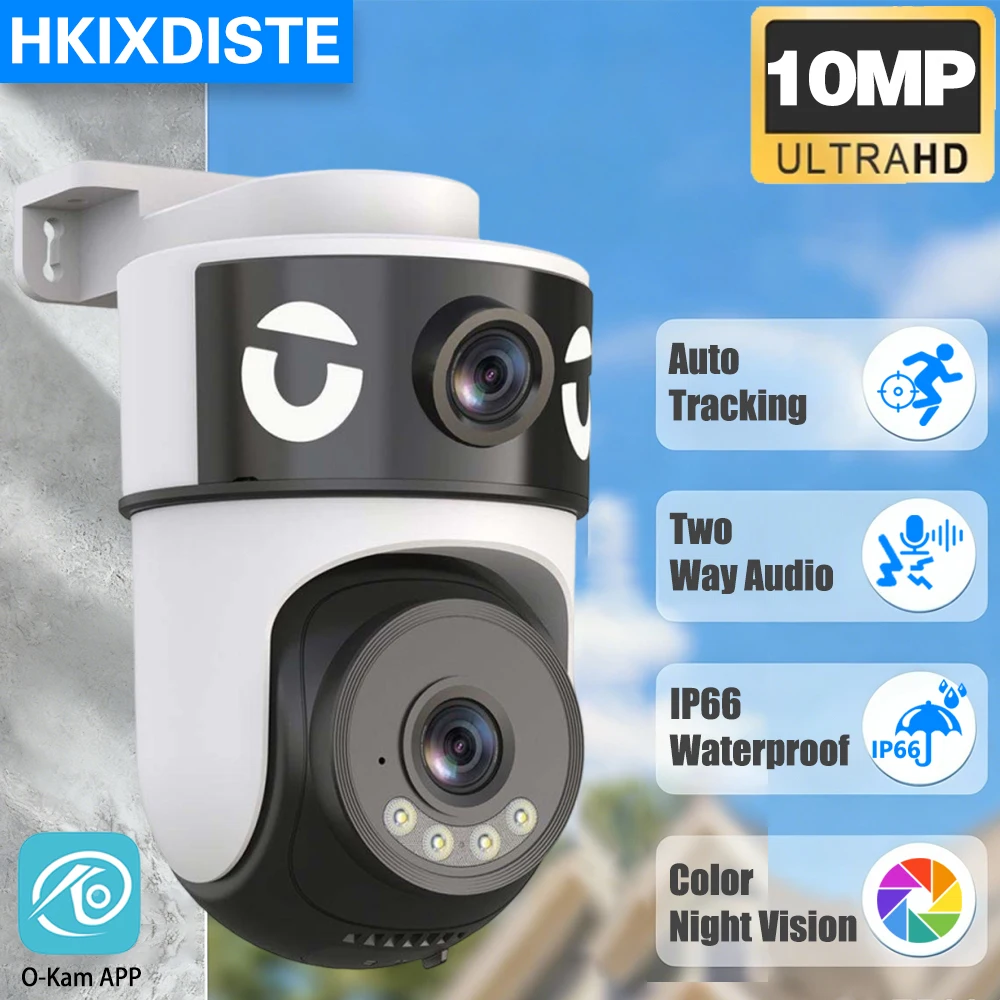 

New 5K 10MP WiFi Dual Lens Dual Screen Mini Size Outdoor Waterproof PTZ Security Protection Ai Tracking Street Camera O-KAM Pro