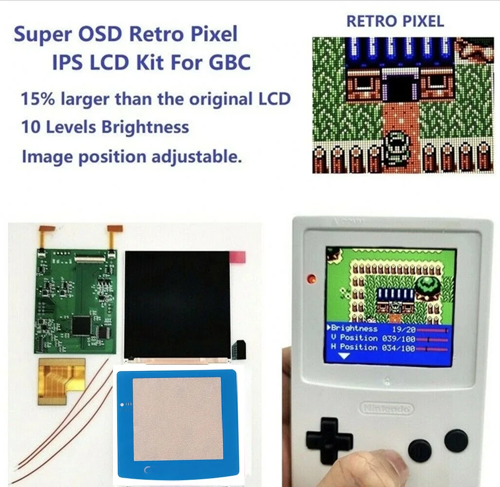 

Dark Blue Lens--OSD Version IPS Hight Light Backlight LCD Screen Kit With Pre-cut Housing Shells For Game Boy Color