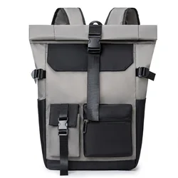 New Roll-Top Backpack, Simple Travel Bag, Stylish Niche Casual Bag, Roll-Top Student School Bag, Business Laptop Bag