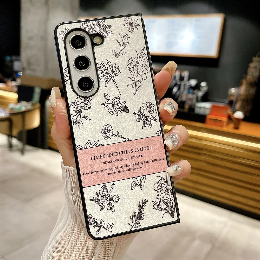 

Cute Cartoon Flower Leather Case for Samsung Galaxy Z Fold 6 5 4 fold6 Retro Rose Shockproof Ins Korean Cover for Samsung Fold5