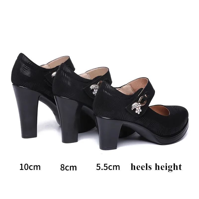 6cm 8cm 10cm Block Heel Platform Pumps Women Shoes 2024 Spring Floral Black High Heels Shoes Ladies Elegant Office Shoe 41 42 43