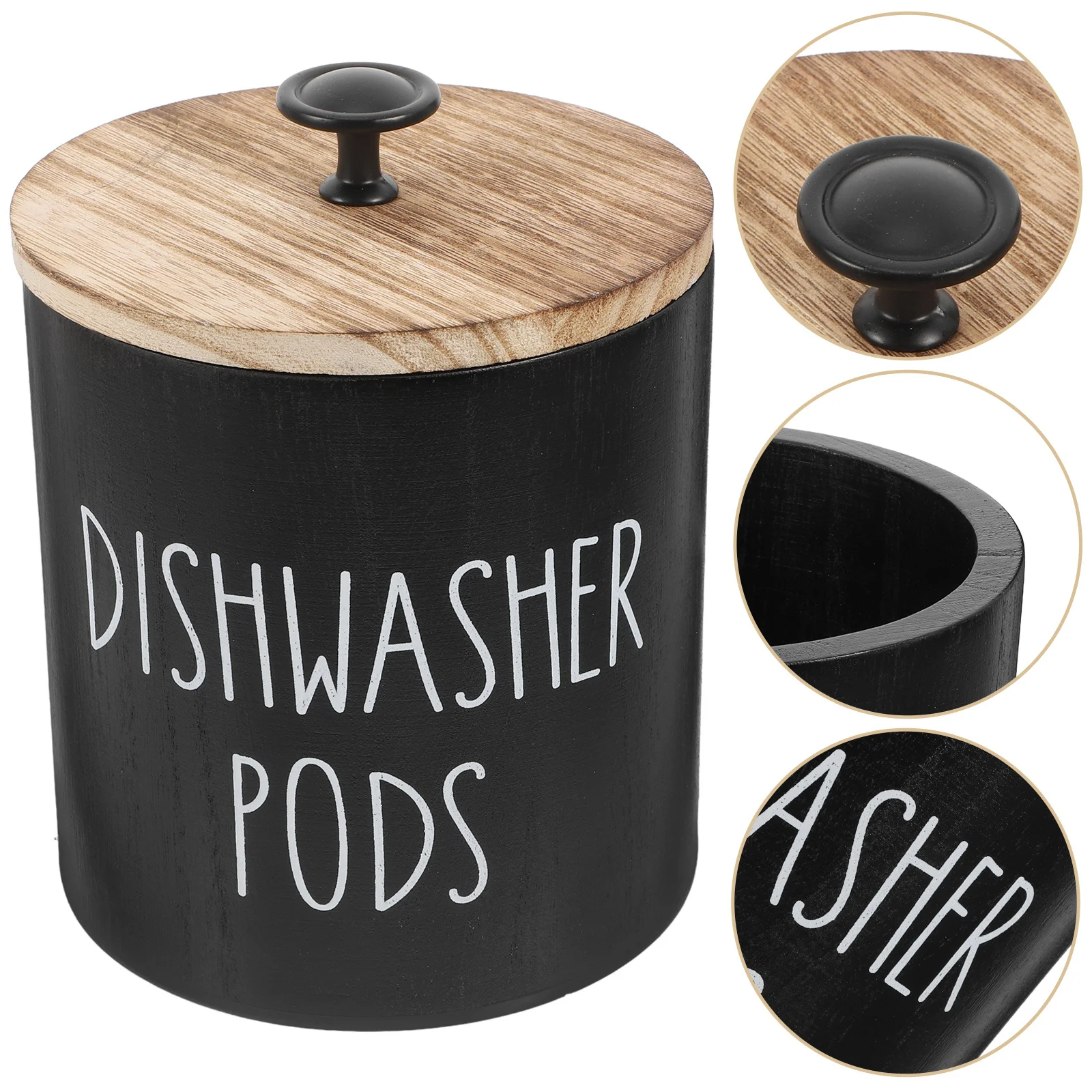 

1pcs Dishwasher Pod Holder Round Wooden Laundry Detergent Storage Container Lid Kitchen Bathroom Decor Jar Scent Beads