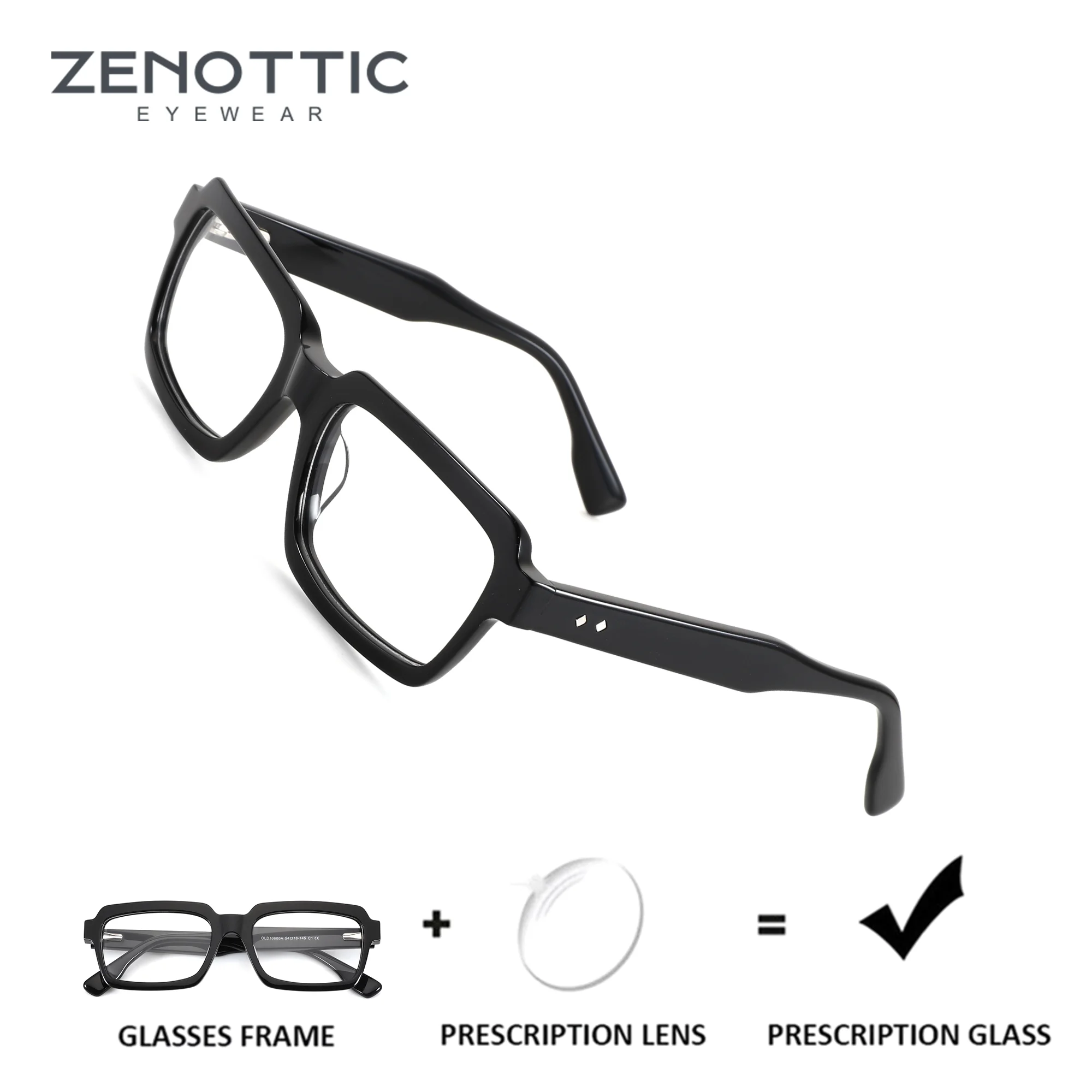 zenottic-アセテート長方形処方メガネ男性用フォトクロミック多焦点光学レンズレシピ付きブルーライト近視
