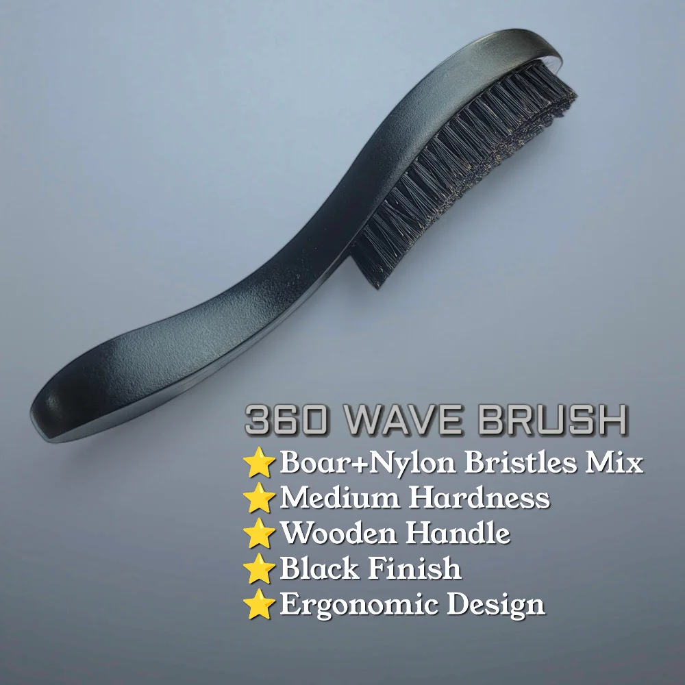 Gracemen 360 Wave Brush for Men Premium Curved Medium Stiffness Boar & Nylon Bristles Mix Hair Beard Brush