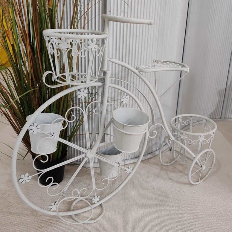 European Bike Planter Iron Flower Stand for Garden Multi-Tier Balcony Plant Holder Creative Bicycle Themed Display for Patio