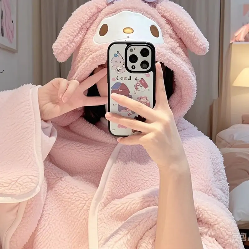 

Милое одеяло с капюшоном My Melody, одеяло Sanrio Kuromi Cinnamoroll, осенне-зимнее теплое покрытие, плащ, одеяло с кондиционером