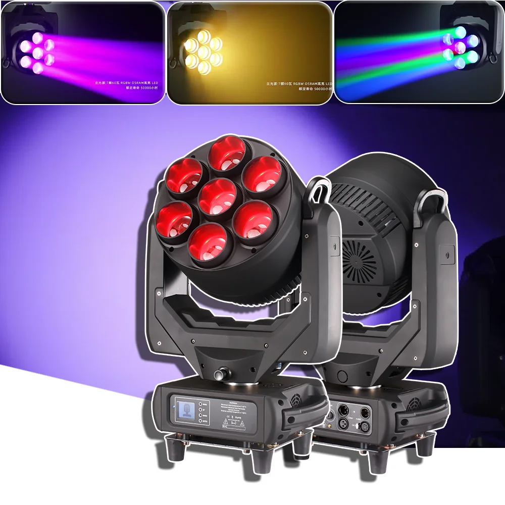 

Новый 7×60W RGBW Beam Wash Zoom со вспомогательным светом Светодиодный светильник с подвижной головкой Сценический эффект Свет DMX для DJ Disco Party Show Wedding