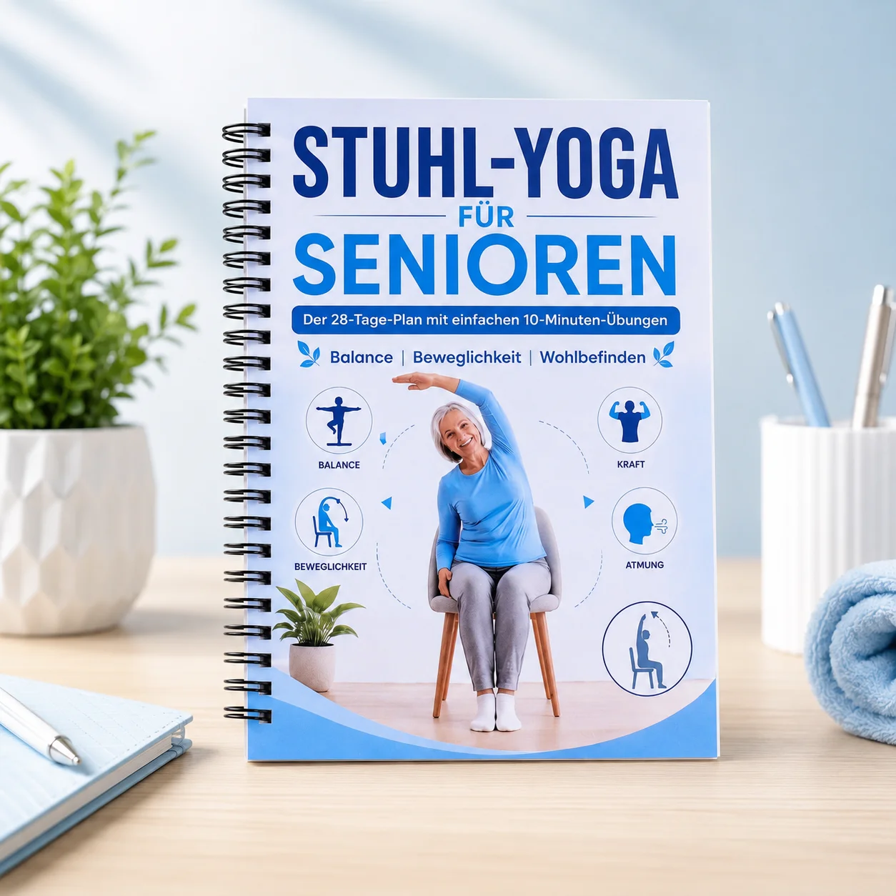 Yoga Fitness Journal - Illustrated Chair Yoga Workout Journal For