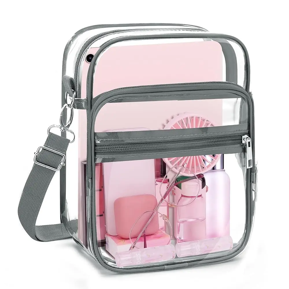

Clear Crossbody Bag with Adjustable Shoulder Strap, Stadium Approved PVC Purse Bag, Messenger Bag