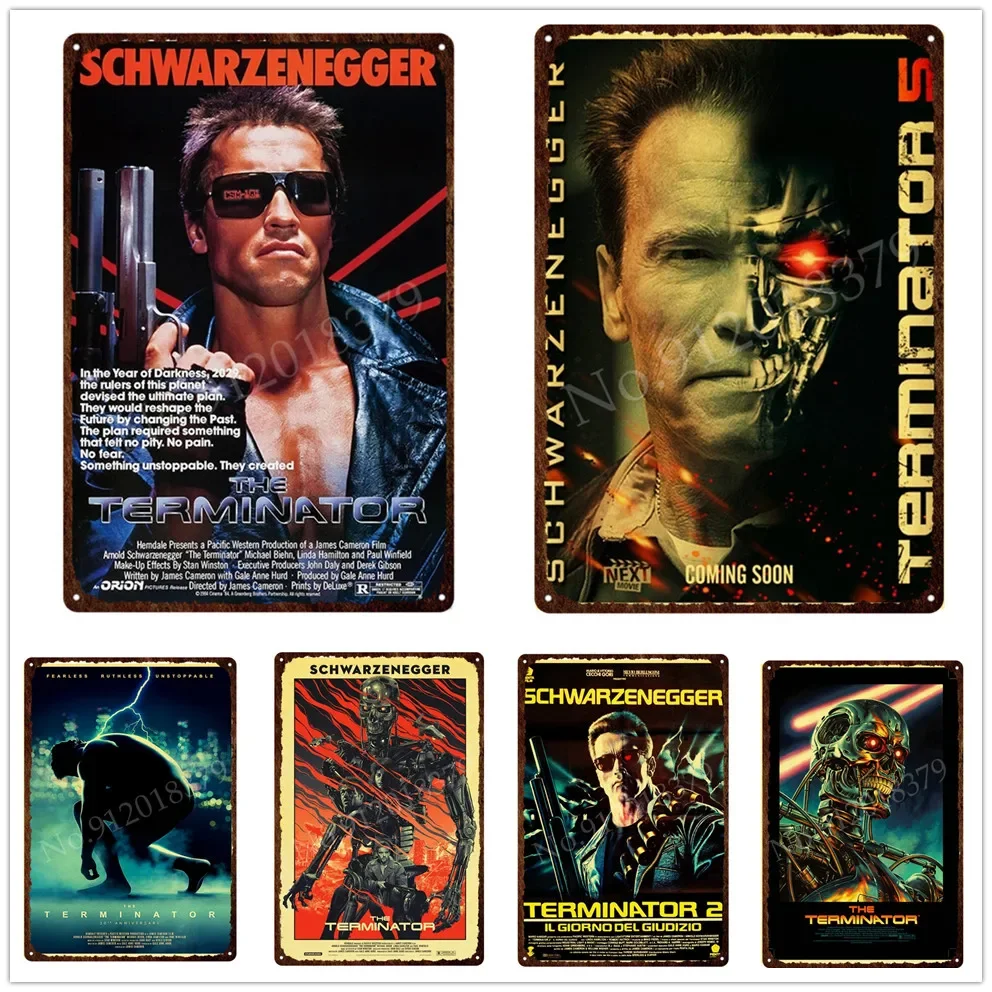 The Terminator T Metal Poster  Arnold Schwarzenegger Wall Art Vintage Iron Painting Tin Sign Home Decor Plaque xcm