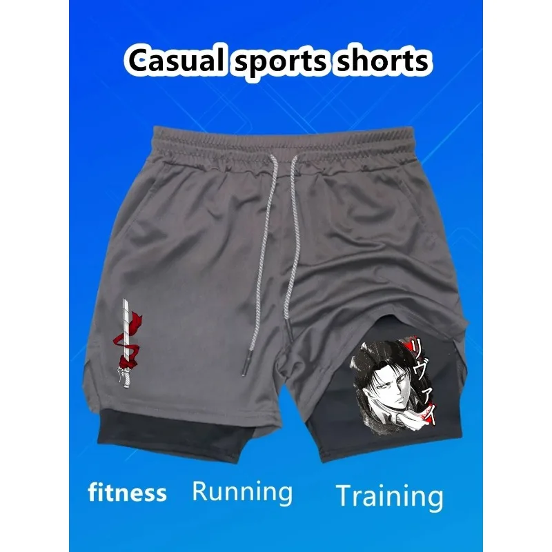 كارتون بوس طباعة الرجال السراويل الصيف طبقة مزدوجة إلكتروني طباعة التجفيف السريع السراويل اللياقة البدنية رياضية رياضية تجريب قصيرة