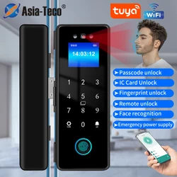 WIFI Tuya 3D Face Recognition  Smart Glass Lock Biometric Electronic Fingerprint Unlock Glass Door Lock Mobile remote Control