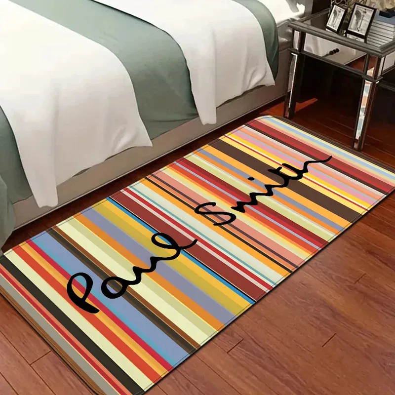 VIKAMA Vintage Colour Striped Runner Rug Non-Slip Wear-Resistant Home Bedside Decorative Carpet Home Decoration