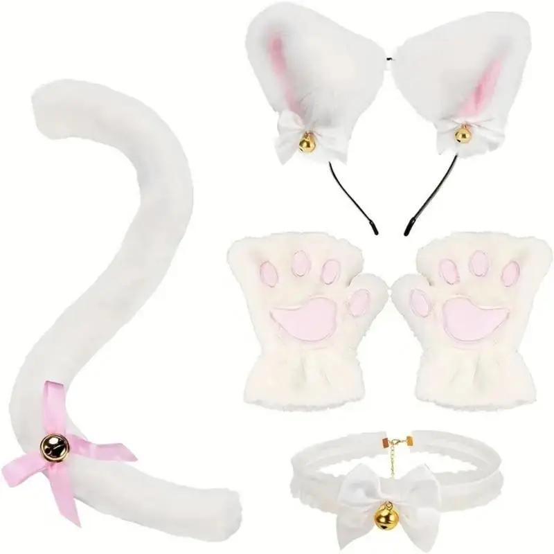652F Accesorios vestir para gatos Halloween para Cosplay Halloween para niñas y niños, incluyendo collar, aro para y