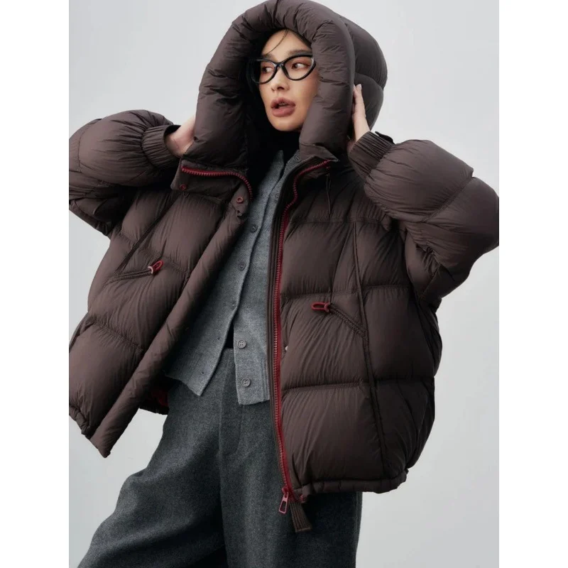 Winter New Hooded Warm Short Cotton Jacket Women's Light Luxury Puff Fashion Thick Long Sleeved Coat Versatile Loose Zipper Top