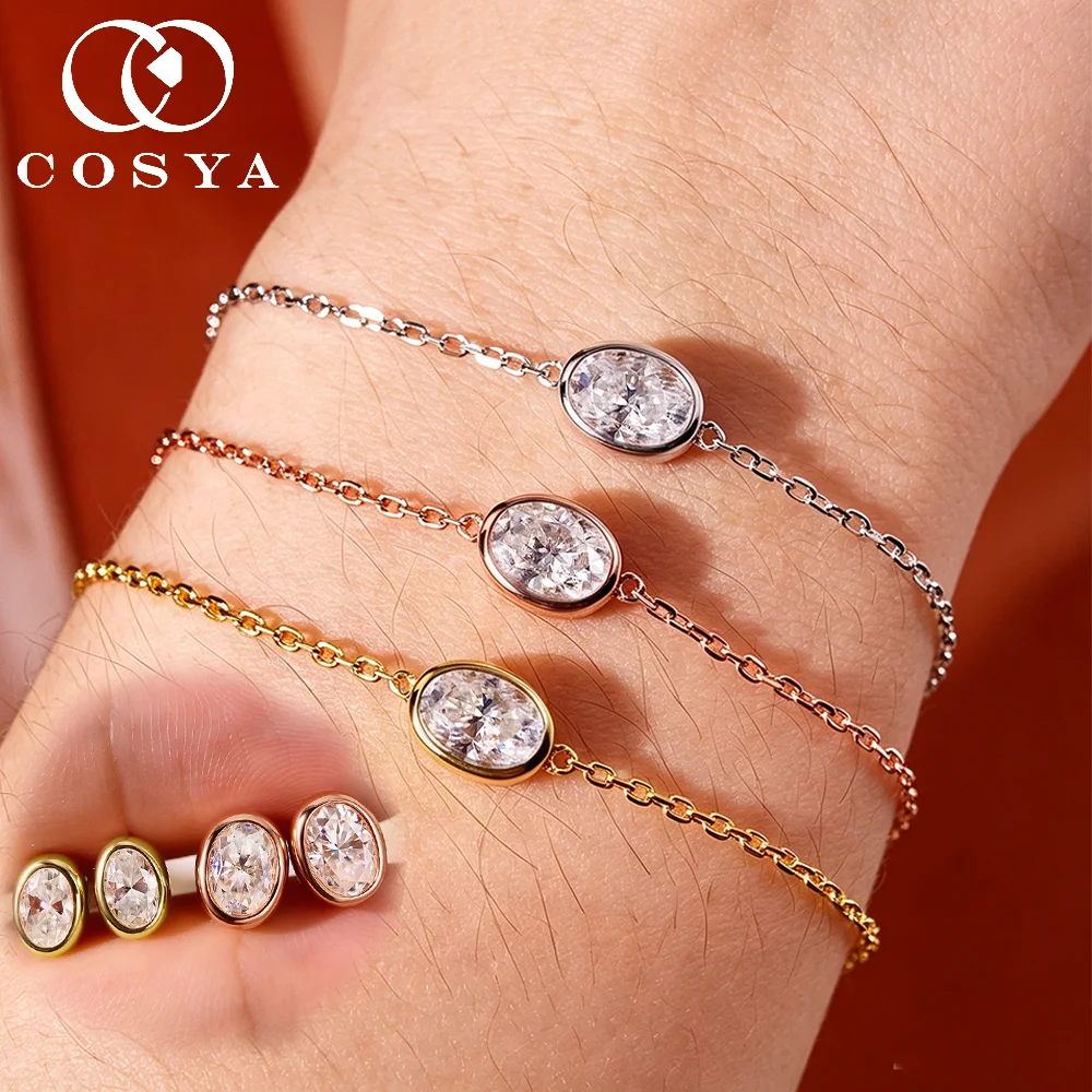 

COSYA 1/2CT Oval Cut Moissanite Bracelet Earrings Set For Women S925 Silver Plated 18K Gold Solitaire Diamond Wedding Jewelry
