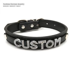 Goth Preto PU Couro Personalizado Nome Colares, Sexy Letters Collar Gargantilha, Cosplay Personalizado Jóias, Presente