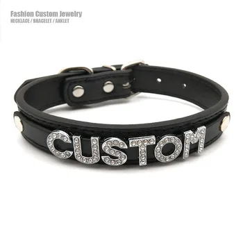 Goth Schwarz PU Leder Personalisierte Namen Halsketten Sexy Buchstaben Kragen Halsband Personalisierte Cosplay Custom Chocker Schmuck Geschenk