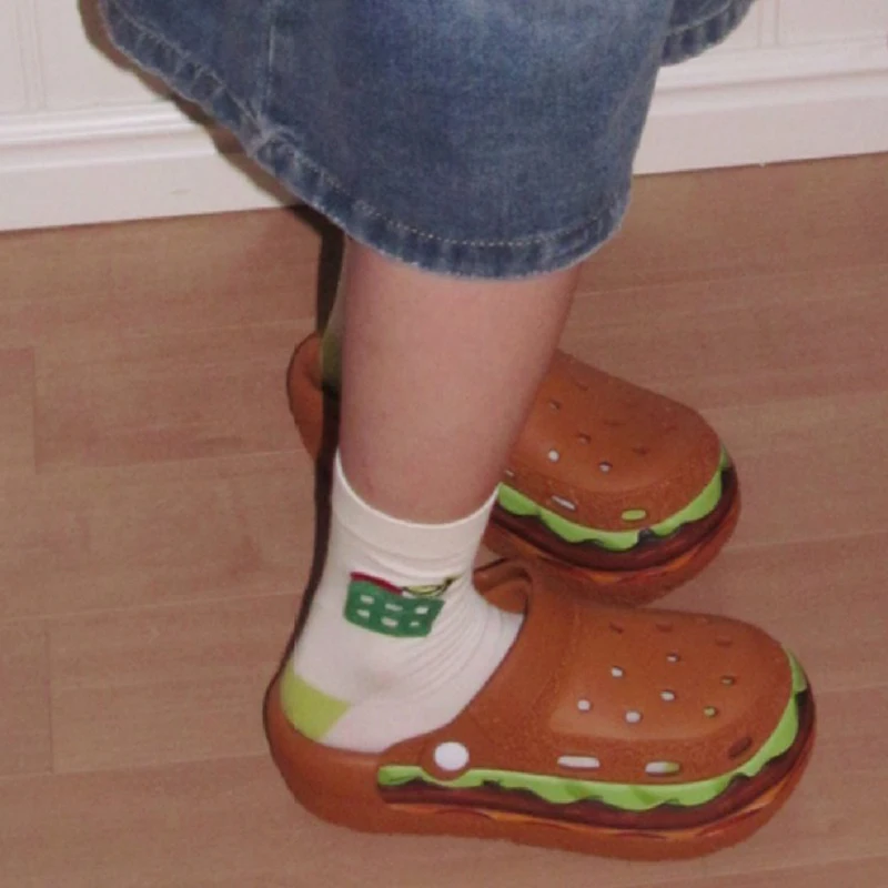 Home Slipper Clogs Women funny Burger Food Cloud Summer Hollow Sandal Soft Beach Non Slip House Shoe Chunky Platform Slides EVA
