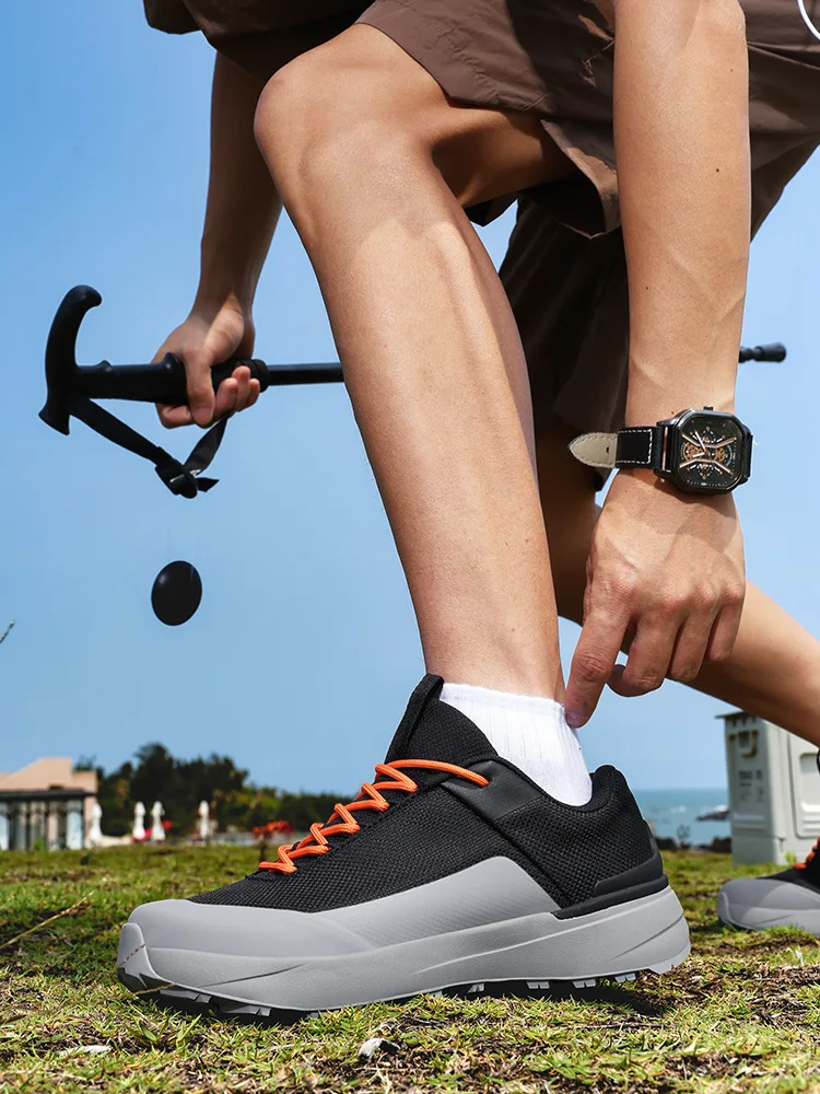 

Кроссовки мужские противоскользящие походные туфли дышащая сетчатая походная обувь большого размера мягкие для занятий спортом на открытом воздухе износостойкие нескользящие