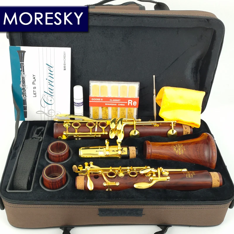 MORESKY Red Wood Professional Clarinet Rosewood Bb Gold-plated Keys Mopane Sib Klarnet