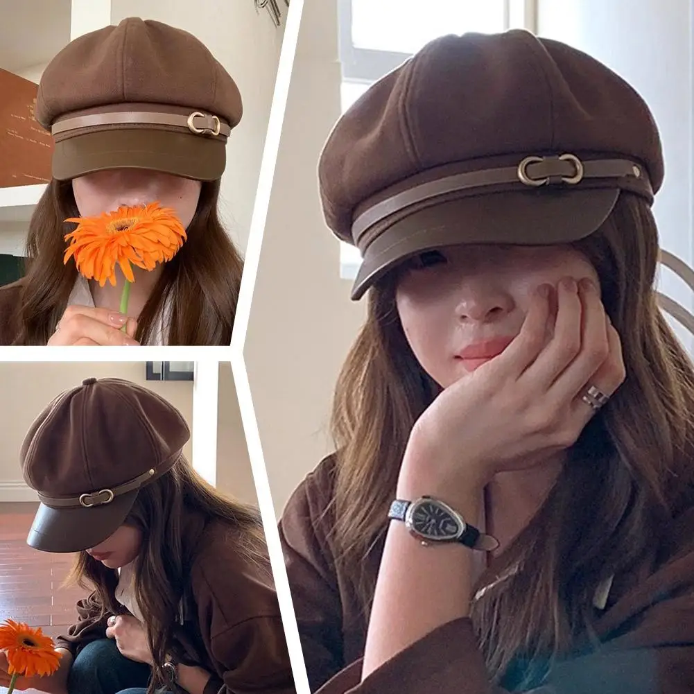 قبعة على الطراز البريطاني القديم للنساء، قبعة موزع الصحف مثمنة متعددة الاستخدامات لمحيط الرأس الكبير قبعة ربيع الخريف